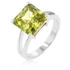   R07595R S41 07 Princess Cut Peridot Crystal Solitaire Ring in Rhodium