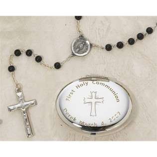 Creed Gift Set   Rhodium Plated Boys or Girls Rosary Case with Black 