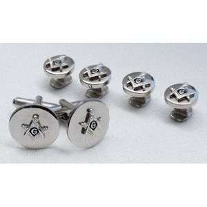  Square and Compass Cuff Links & Shirt Studs Silver 