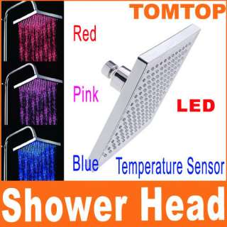 Square Temperature Sensor 3 Color LED Shower Head  
