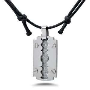   Carbon Fiber Razor Blade Stainless Steel Pendant Necklace Jewelry