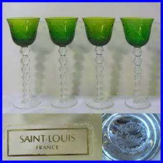 Saint Louis Crystal 4x Bubbles Green Hock Wine Glasses     France 