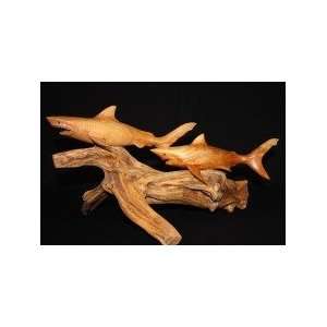  LARGE TIGER SHARKS CARVINGS ON DRIFT WOOD 