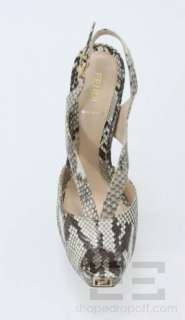   Ivory & Chocolate Snake Print Leather Plateau Sandal Heels Size 39 NEW