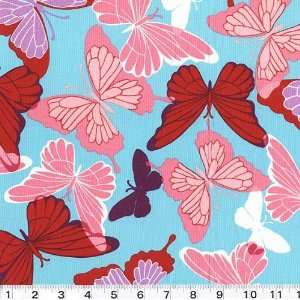  45 Wide Kawaii Asian Butterflies Aqua Fabric By The Yard 