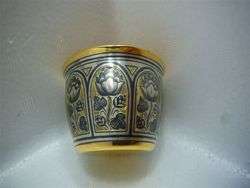 FINEST RUSSIAN SOLID SILVER NIELLO GILDED CUP W EXQUISITELY ENGRAVED 