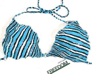 ROBERTO CAVALLI Metallic Stripes Damen Triangel Bikini (Blau/Schwarz 