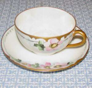 Handpainted China Nippon Cup and Saucer Set Made Japan Gold Drip w 