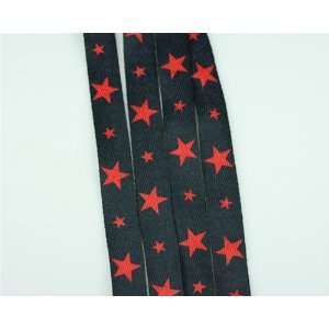  Fashion Shoe Laces   Black w/ Red Stars 38 #171 