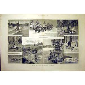  Hunting North West Canada Lake Fishing Geese Print 1887 