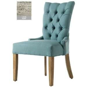   Tufted Back Dining Chair   antq brs nlhead, Linen Font: Home & Kitchen