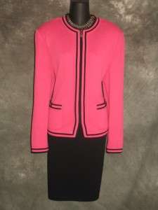 St John Collection knit pink black suit jacket blazer size 12 14 