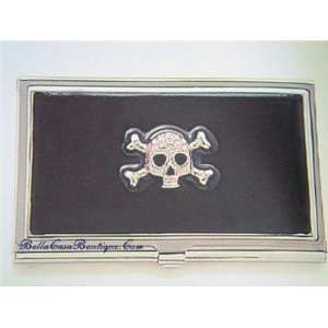    Jeweled Business Card Case Black Skull & Crossbones