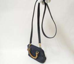 Auth Gucci Navy Suede leather Bomboo Mini Hand Shoulder bag Cross body 