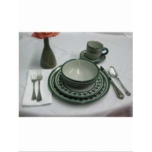 Green Rim Paisley 20 piece, dinnerware set (4 people)  