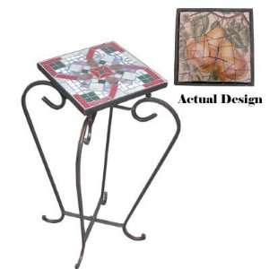 Folding Metal Plant Stand With Mosaic Pear Tabletop 8.5 x 21.5 