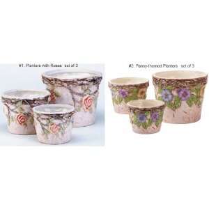 Ceramic Planters   Roses & Pansy themed Planters Patio 