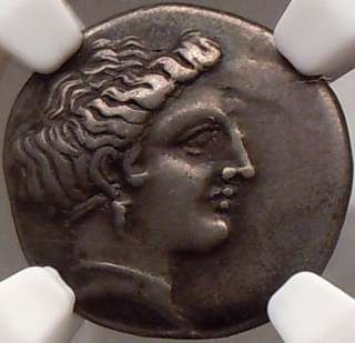 CHALCIS Ancient Silver Greek Coin NGC Certified 338BC HERA EAGLE w 