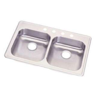   Mount Stainless Steel 33x21.25x5.375 3 Hole Double Bowl Kitchen Sink