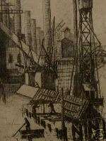 Isabella Banks Markell, East River New York vintage etching, signed 