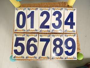Hand Painted Ceramic House Number 2 7/8 x 5 7/8 Tile Mediterranean 