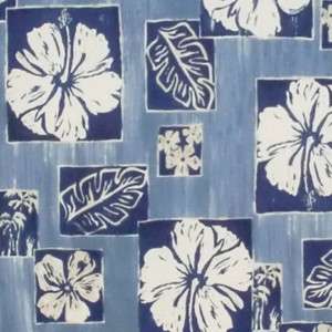 Hawaiian Print Fabric Cotton/Poly 1/2 yard 59 wide HIBISCUS BLOCKS 