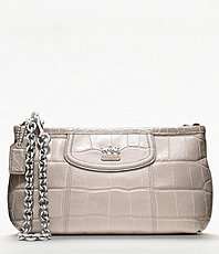 COACH MADISON EMBOSSED CROC LARGE WRISTLET WITH CHAIN