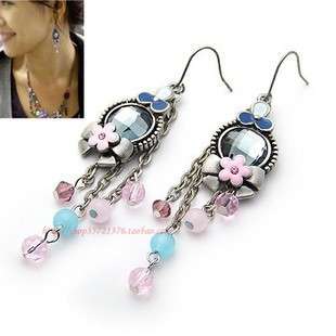 retro antique chandelier colorful beads flower earrings  