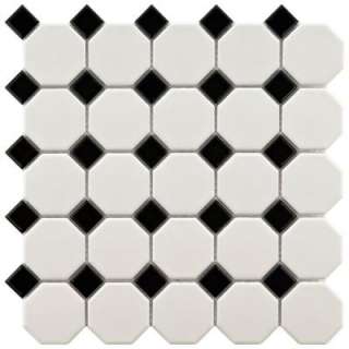 Merola Tile Metro Octagon Matte White and Glossy Black 11 1/2 in. x 11 