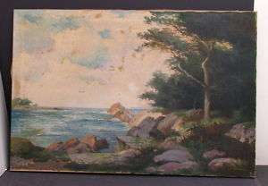   Fraser Oil Painting Seascape Rocky Shore Trees Salem CT Listed Artist