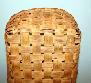 19thC New England Primitive Antique Handled Ash Splint Basket  
