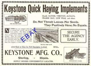 1899 KEYSTONE HAYING IMPLEMENTS AD HAY RAKE STERLING IL  