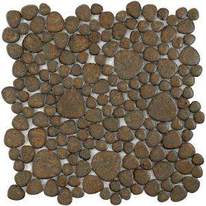   Tile Pebble 11 in. x 11 in. Brownstone Porcelain Mesh Mounted Mosaic