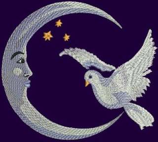 CRESCENT MOON & DOVE   CELESTIAL   2 EMBROIDERED HAND TOWELS by Susan 