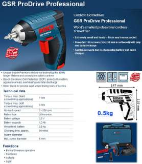 Bosch GSR ProDrive Professional Cordless Screwdriver 3.6V Lithium ion 