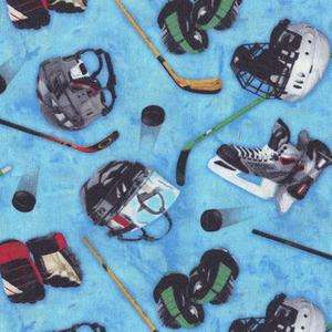 Ice Hockey Helmets Sticks Quilt Fabric ELIZABETHS  