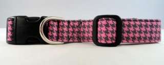 Awesome Bright Pink and Grey Houndstooth Dog Collar  