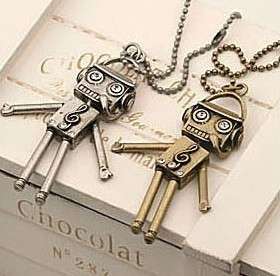 Retro Crystal Music Note Robot Pendent Necklace 2 Color  