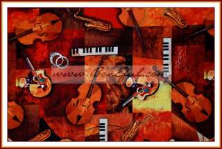 BOOAK Fabric African B&W Bongo Drum Picture Music Jazz Violin Keyboard 