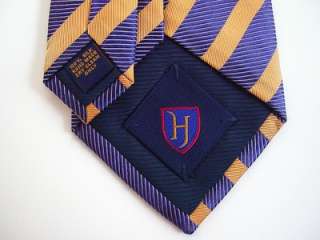 9192 HENRY JACOBSON Mens Necktie 100% Silk Neck Tie Blue Gold Stripes 