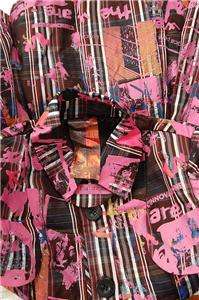 NEW AUTH $198 Desigual Graffiti Plaid Pattern Trench Jacket Pink 44 