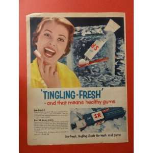 toothpaste,1955 Print Ad. (woman/block of ice.) orinigal magazine 