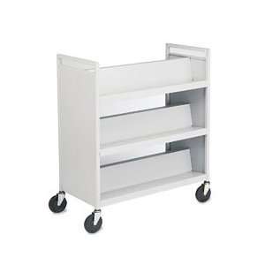 Buddy Products Double Sided Steel Book Cart with Six Slant Shelves 