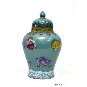 Chinese Porcelain Blue Golden Scrolls Vase Jar 
