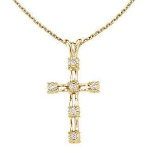    14K Yellow Gold Diamond Cross Pendant with 18 Chain: Jewelry