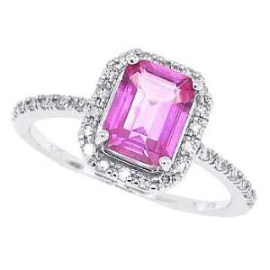  1.30ct Emerald Cut Pink Topaz Diamond Ring in 10Kt White 