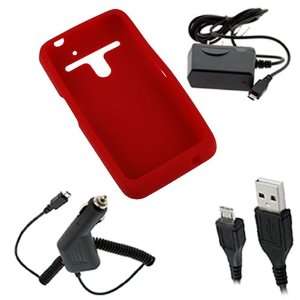   Skin Cover Case (Red) + Micro USB Car & Home Wall Travel Chargers
