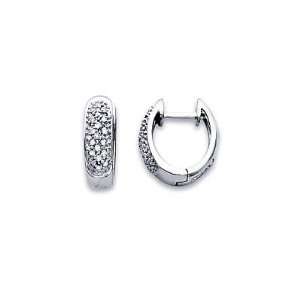 : 14k White Gold Round Diamond Hoop Huggie Earrings 1/5ct (G H Color 