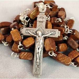  Brown Wood Bead Catholic Rosary 20 inches