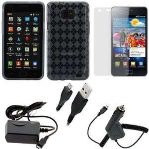 GTMax Smoke Grey Checker TPU Gel Case+Car Charger+Home Travel Charger 